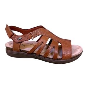 Clarks Collection April Belle Tan Leather Floral Strappy Sandals Womens 10W NEW